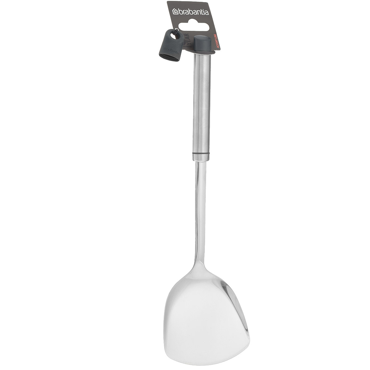 Лопатка Brabantia, длина 35 см. 463501463501 Лопатка Brabantia, длина 35 см. 463501463501Лопатка Brabantia изготовлена из высококачественной нержавеющей стали с зеркальной полировкой. Хорошо продуманный дизайн, закругленная форма делают эту лопатку незаменимой для использования в вок-сковородах. В комплекте съемный силиконовый колпачок черного цвета для рукоятки. Используя съемные колпачки разных цветов, вы можете создавать свой оригинальный стиль. Можно мыть в посудомоечной машине.Длина лопатки: 35 см. Размер рабочей поверхности: 10 см х 8,5 см.