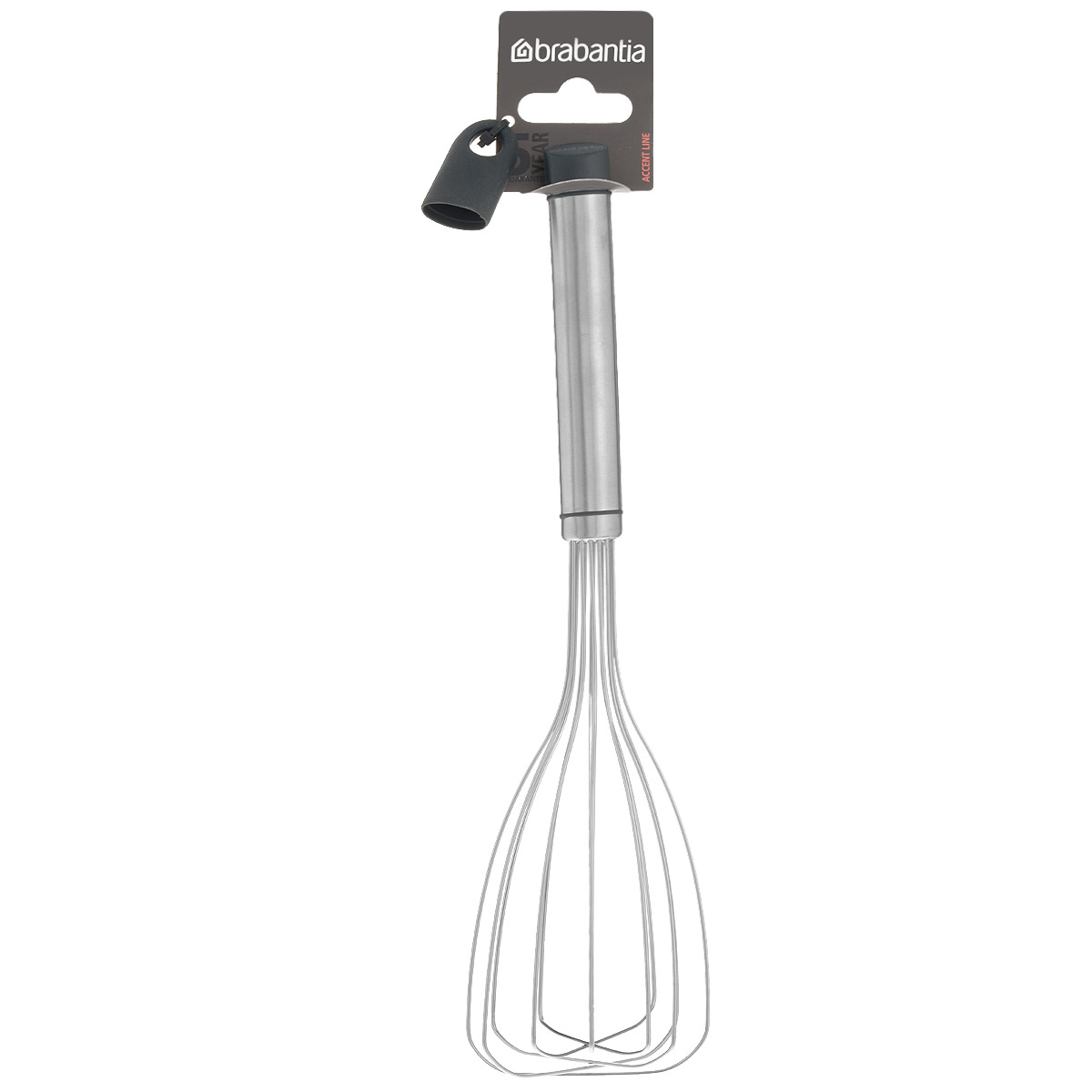 Венчик Brabantia Accent, большой, длина 31 см463365 Венчик Brabantia Accent, большой, длина 31 см463365Венчик Brabantia Accent имеет 6 проволочных петель из высококачественной пружинной стали, обеспечивающих эффективное перемешивание и взбивание ингредиентов. Эргономичный дизайн позволяет перемешивать ингредиенты по всей площади емкости. Рукоятка изготовлена из высококачественной нержавеющей стали. В комплекте съемный силиконовый колпачок черного цвета для рукоятки. Используя съемные колпачки разных цветов (продаются отдельно), вы можете создавать свой оригинальный стиль. Можно мыть в посудомоечной машине.Длина венчика: 31 см. Размер рабочей поверхности: 8 см х 8 см.