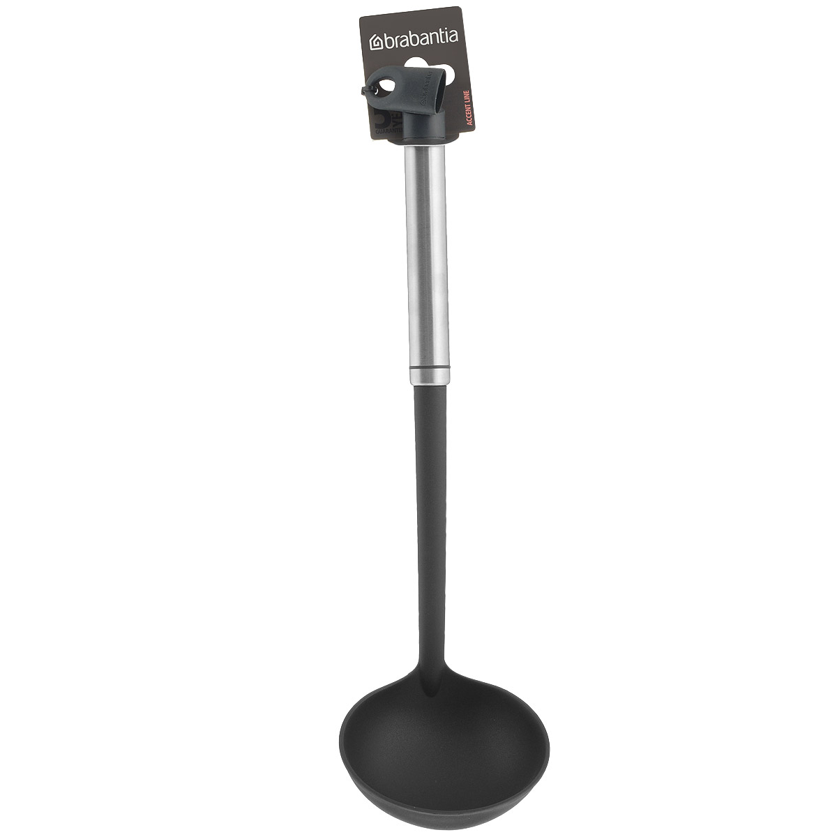 Ложка для соуса Brabantia Accent, цвет: стальной матовый. 463846463846 Ложка для соуса Brabantia Accent, цвет: стальной матовый. 463846463846Идеально подходит для аккуратного наливания соуса. Не царапает посуду с антипригарным покрытием – эластичный пластик и сглаженные формы. Имеет длительный срок службы – высококачественный огнеупорный нейлон (макс. 220°C). Ручка из нержавеющей стали с петелькой-колпачком для подвешивания. Бесшовная конструкция – гигиеничность и удобство очистки. Подходит для мытья в посудомоечной машине. Имеется сочетающийся по стилю настенный держатель (рейлинг). Дополнительно предлагаются сменные силиконовые колпачки красного и мятного цвета.