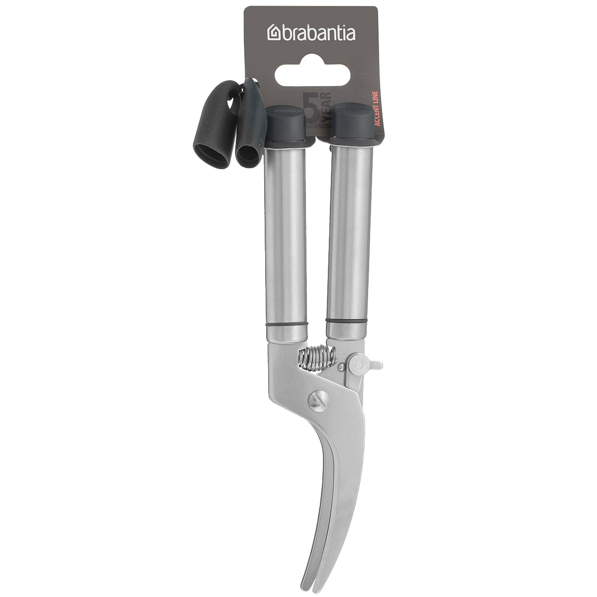 Ножницы для мяса Brabantia Accent. 463648463648 Ножницы для мяса Brabantia Accent. 463648463648Ножницы для мяса Brabantia Accent изготовлены из высококачественной нержавеющей стали. Благодаря изогнутым лезвиям ножницы идеально подходят для разделки, нарезки и обработки птицы и мяса. Пружинный механизм и предохранительный фиксатор обеспечивают комфортное использование, без особых усилий. В комплекте два съемных силиконовых колпачка черного цвета для рукояток. Используя съемные колпачки разных цветов (продаются отдельно), вы можете создавать свой оригинальный стиль. Можно мыть в посудомоечной машине. Длина ножниц: 23 см. Длина лезвий: 8 см.