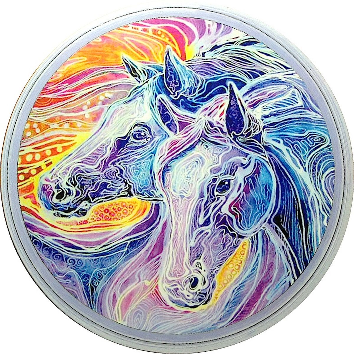 Подставка под горячее GiftnHome Фантазии о лошадях, диаметр 17 смRCST-01-Fhorse Подставка под горячее GiftnHome Фантазии о лошадях, диаметр 17 смRCST-01-FhorseКруглая подставка под горячее GiftnHome Фантазии о лошадях выполнена из пробки. Изделие, украшенное красочным изображением лошадей, идеально впишется в интерьер современной кухни. Ламинированное покрытие изделий обеспечивает стойкость к высоким температурам. Изделия легко очистить от пятен влажной губкой.Каждая хозяйка знает, что подставка под горячее - это незаменимый и очень полезный аксессуар на каждой кухне. Ваш стол будет не только украшен оригинальной подставкой с красивым рисунком, но и сбережен от воздействия высоких температур ваших кулинарных шедевров. Не рекомендуется полностью погружать изделие в воду. Предельная температура 90°С. Диаметр подставки: 17 см.Толщина подставки: 0,5 см.