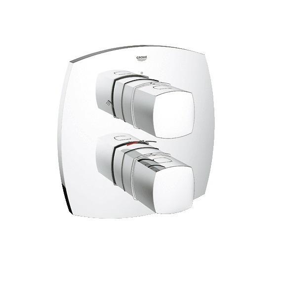 Термостатический смеситель для душа GROHE Grandera (внешняя панель для арт. 35500000) (19937000)4005176930904 Термостатический смеситель для душа GROHE Grandera (внешняя панель для арт. 35500000) (19937000)4005176930904Комплект верхней монтажной части для 35 500 000Без встраиваемого механизмаGROHE StarLight хромированная поверхность Стопор безопасности при 38° C и дополнительный ограничитель температуры воды до 43° CGROHE AquaDimmer Plus многофункциональный затвор воды и регулятор расходаПереключатель: верхний душ /ручной душВстроенная Eco-кнопка с функцией Eco-Stop для душаС настенными розетками GROHE QuickFix ( скрытые эксцентрики, уплотнение, скрытый монтаж)Металлические рукояткиМинимальное давление 1,0 бар