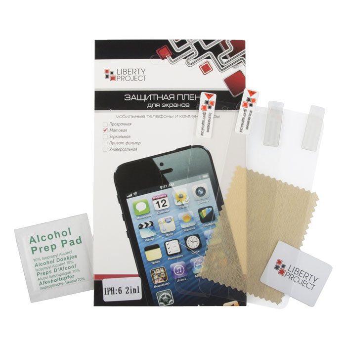 Liberty Project защитная пленка для iPhone 6/6s, двойная матоваяR0006845 Liberty Project защитная пленка для iPhone 6/6s, двойная матоваяR0006845Защитная пленка Liberty Project предназначена для защиты поверхности экрана, а также частей корпуса цифрового устройства от царапин, потертостей, отпечатков пальцев и прочих следов механического воздействия.