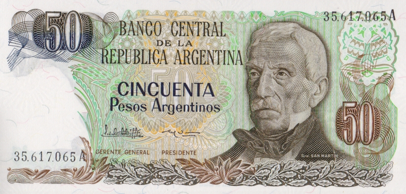 Банкнота номиналом 50 аргентинских песо. Аргентина, 1983 год