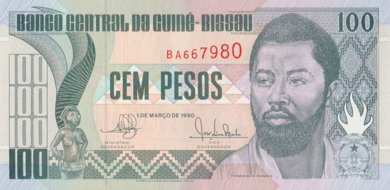 Банкнота номиналом 100 песо. Гвинея Бисау, 1990 год
