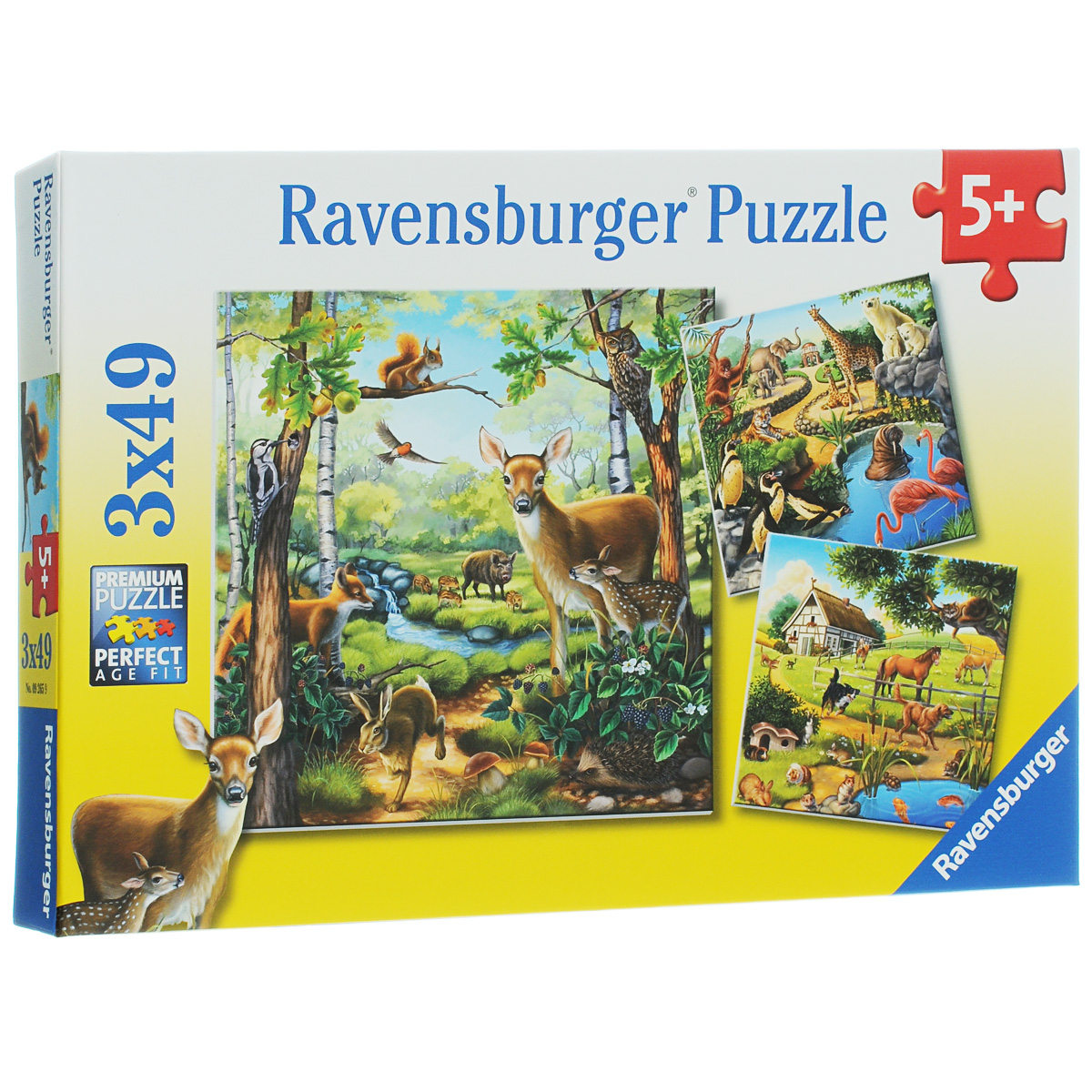 Ravensburger Лес, зоопарк, домашние животные. Пазл, 3 х 49 элементов