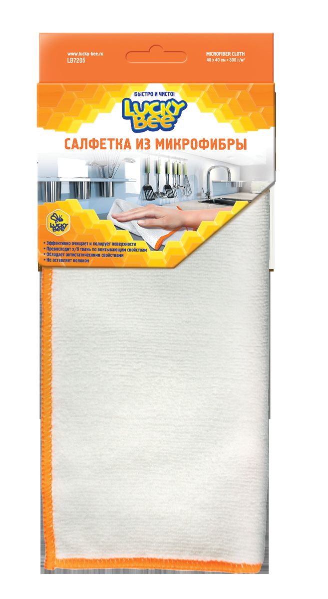 Салфетка из микрофибры для уборки Lucky Bee, цвет: белый, 40 х 40 смLB7205 Салфетка из микрофибры для уборки Lucky Bee, цвет: белый, 40 х 40 смLB7205Салфетка из микрофибры Lucky Bee деликатно удаляет загрязнения с любых поверхностей с использованием чистящих средств или без них. Позволяет быстро собрать значительный объем влаги и высушить поверхность в считанные минуты. Обладает антистатическими свойствами. Салфетка может использоваться для сухой и влажной уборки, в том числе с моющими средствами. Не оставляет разводов и ворсинок.Размер салфетки: 40 см х 40 см.