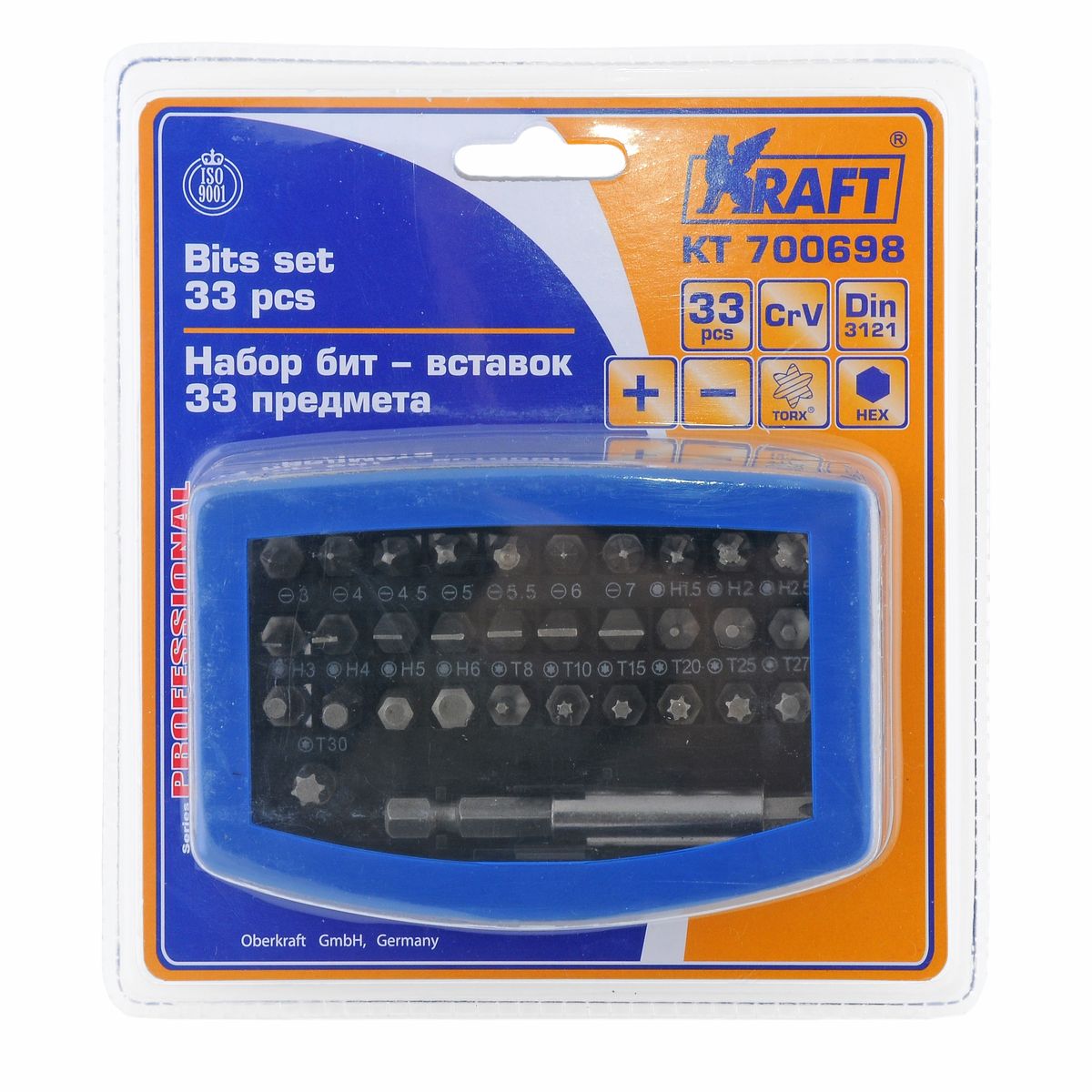 Набор бит-вставок Kraft Professional, 33 предметаКТ700698 Набор бит-вставок Kraft Professional, 33 предметаКТ700698В набор Kraft Professional входят бит-вставки: Torx: T8, T10, T15, T20, T25, T27, T30, T40; Hex: 1,5, H2, H2,5, H3, H4, H5, H6; шлицевые: Sl3, Sl4, Sl4,5, Sl5, Sl5,5, Sl6, Sl7; крестовые: Ph0, Ph1, Ph2, Ph3, Ph4, Pz0, Pz1, Pz2, Pz3, Pz4; держатель бит 5/16. Элементы набора Kraft Professional изготовлены из хромованадиевой стали марки 50BV30 со специальным трехслойным покрытием, обеспечивающим долговременную защиту от механических повреждений.