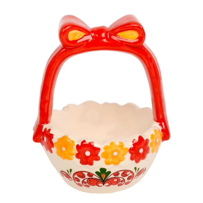 Ваза Home Queen Народные промыслы, высота 11,5 см66674 Ваза Home Queen Народные промыслы, высота 11,5 см66674Ваза Home Queen Народные промыслы станет оригинальным украшением праздничного стола на Пасху. Изделие изготовлено из высококачественной керамики. Ваза выполнена в виде корзинки с бантом и украшена цветами. Ее можно использовать для подачи пасхальных яиц или небольших сладостей.Такая подставка станет красивым пасхальным подарком для друзей или близких.