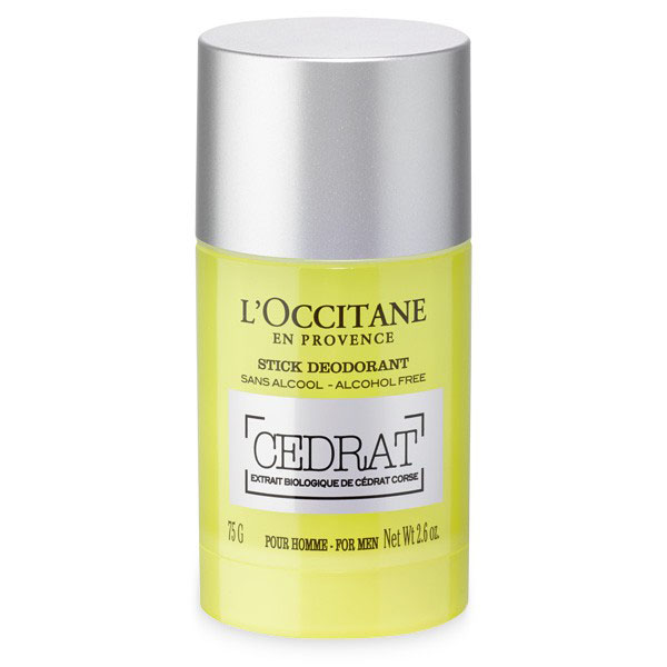 LOccitane Деодорант-стик Cedrat 75 г328989 LOccitane Деодорант-стик Cedrat 75 г328989Круглый дезодорант-стик имеет идеальный размер и мягко скользит по коже, не оставляя белых следов. Он нейтрализует неприятные запахи, оставляя бодрящий аромат туалетной воды «Цедрат». Не содержит солей алюминия.