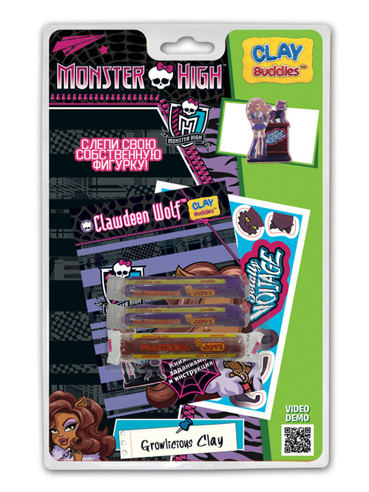 Giromax Набор для лепки Monster High. Clawdeen WolfG 307625 Giromax Набор для лепки Monster High. Clawdeen WolfG 307625Набор для лепки Giromax Monster High представляет собой сочетание моделирования и игры. Набор включает в себя: 3 плитки пластилина (черный, кирпичный), карточку с картонными деталями, 1 лист липучек, иллюстрированную книжку с инструкциями и заданиями. Входящая в набор пластилиновая масса разработана специально для детей, очень мягкая, приятно пахнет, ее не надо разминать перед лепкой.Пластилин быстро высыхает, не имеет запаха, не липнет к рукам и одежде, легко смывается.Используя пластилин и картонные формочки, малыш сможет самостоятельно вылепить фигурку любимой героини - Клодин Вульф. Работа с пластилином развивает мелкую моторику пальцев малыша, пространственное воображение, фантазию.