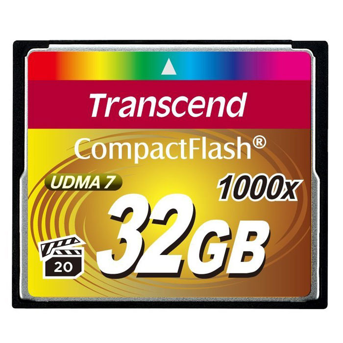 Transcend Compact Flash 1000X 32GB карта памяти (TS32GCF1000)TS32GCF1000 Transcend Compact Flash 1000X 32GB карта памяти (TS32GCF1000)TS32GCF1000Карты памяти 1066x CompactFlash компании Transcend поддерживают спецификацию CompactFlash 6.0, что позволит получать высококачественные снимки и вести запись видео с использованием самого современного оборудования. Новые карты обладают невероятным быстродействием и большим объёмом памяти. Кроме того, CompactFlash поддерживает стандарт Video Performance Guarantee (VPG-20), который гарантирует запись видео в профессиональном качестве, в том числе и в 3D, без выпадения кадров.
