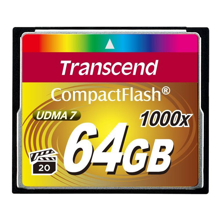 Transcend Compact Flash 1000X 64GB карта памяти (TS64GCF1000)TS64GCF1000 Transcend Compact Flash 1000X 64GB карта памяти (TS64GCF1000)TS64GCF1000Карты памяти 1066x CompactFlash компании Transcend поддерживают спецификацию CompactFlash 6.0, что позволит получать высококачественные снимки и вести запись видео с использованием самого современного оборудования. Новые карты обладают невероятным быстродействием и большим объёмом памяти. Кроме того, CompactFlash поддерживает стандарт Video Performance Guarantee (VPG-20), который гарантирует запись видео в профессиональном качестве, в том числе и в 3D, без выпадения кадров.
