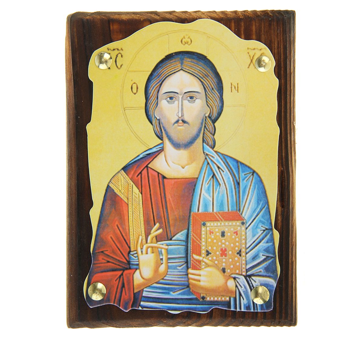 Икона Иисус Христос, 10,5 х 14,5 см137010 Икона Иисус Христос, 10,5 х 14,5 см137010Икона Иисус Христос выполнена из картона, с нанесенным изображением, который крепиться на деревянную дощечку, обработанную огнем. На обратной стороне имеется отверстие, благодаря которому икону удобно вешать на стену. Изображенный образ полностью соответствует канонам Русской Православной Церкви. Такая икона будет прекрасным подарком с духовной составляющей.