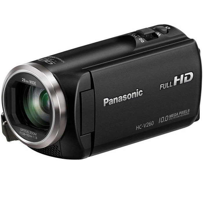 Panasonic HC-V260, Black цифровая видеокамераHC-V260EE-K Panasonic HC-V260, Black цифровая видеокамераHC-V260EE-KИнтеллектуальный 90-кратный зум позволяет четко сфокусировать камеру на удаленных объектах. А функция выравнивания изображения и 5-осевая система определения дрожания рук сохраняют естественную красоту изображения. Используйте режим широкоугольной съемки 28 мм для создания групповых и пейзажных снимков отличного качества.Интеллектуальный 90-кратный зум/оптический 50-кратный зум:Камера оснащена интеллектуальным 90-кратным зумом и оптическим 50-кратным зумом. Эта модель позволяет без труда снимать объекты, которые находятся так далеко, что с помощью обычных функций увеличения их не удалось бы снять с высокой четкостью.Функция выравнивания изображения:Функция выравнивания изображения автоматически определяет и исправляет наклон сделанных снимков. Можно выбрать один из трех уровней (ВЫКЛ, обычный сильный) в зависимости от условий съемки5-осевой HYBRID O.I.S. +:HYBRID O.I.S. + использует пяти осевую коррекцию для полного подавления размытия в снимках с применением самых разных настроек-от широкоугольной съемки до сильного увеличения. Это позволяет делать четкие, насыщенные снимки без размытия практически в любых условиях съемки.Сенсор BSI:Сенсор BSI позволяет получать яркое, высококачественное изображение с низким уровнем шума как при ярком, так и при недостаточном освещении. Он обеспечивает прекрасные результаты съемки в самых разных условиях, в том числе в помещении и в ночное время.Широкоугольный объектив, 28 мм:Благодаря широкоугольному объективу 28 мм теперь в кадр помещается больше людей и фона. Это особенно удобно, когда требуется сделать групповой снимок в небольшом помещении. В кадр помещаются все объекты съемки даже с очень близкого расстояния, благодаря чему микрофон захватывает даже незаметные звуки.Творческий контроль:Эффекты фильтра («Эффект миниатюры». «Пленка (8 мм)», «Немое кино» и «Цейтраферная съемка») позволяют создавать захватывающие эпизоды в соответствии с условиями съемки.iA (интеллектуальный автоматический режим)/режим iA +:Эта мощная функция оценивает условия съемки, затем автоматически корректирует настройки и активирует функции, необходимые для получения оптимальных результатов. Кроме того, режим iA Plus позволяет настраивать компенсацию экспозиции и баланс белого нажатием кнопки на ЖК-экране.Совместима с подставкой для панорамирования и наклона с дистанционным управлением (приобретается отдельно):Подключите камеру к приобретаемой отдельно подставке, и она будет поворачиваться в автоматическом режиме. Сенсор движения и функция распознавания лиц автоматически захватывает лица на вечеринках. Камера даже наблюдает за вашими питомцами, когда вас нет дома.