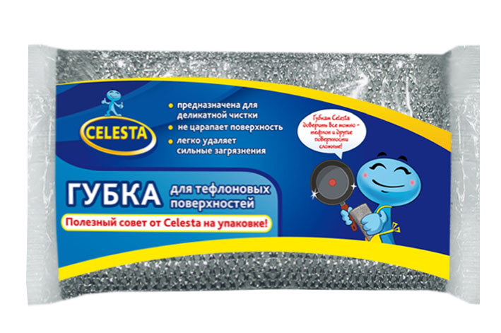 Губка для тефлоновых поверхностей Celesta, цвет: серебристый губка для мытья посуды фозет блеск 13 х 9 см 3 шт