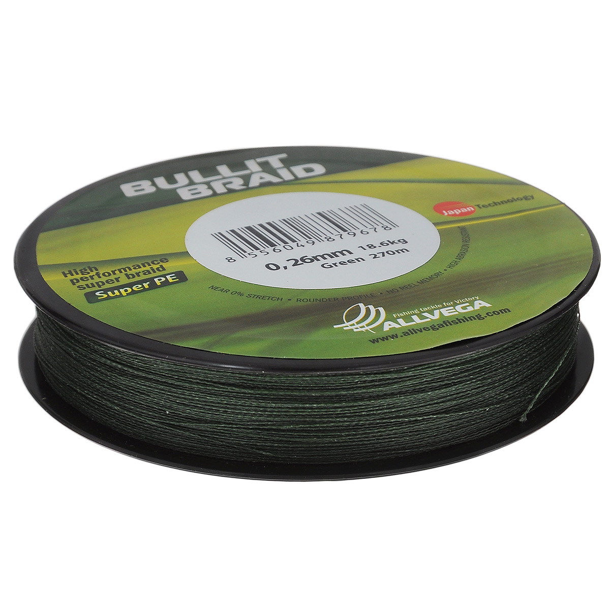 Леска плетеная Allvega Bullit Braid, цвет: темно-зеленый, 270 м, 0,26 мм, 18,6 кг
