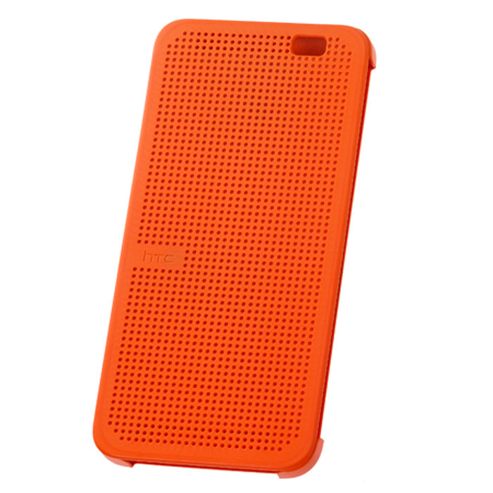 HTC HC M110 Dot Case чехол для One E8, Orange99H11640-00 HTC HC M110 Dot Case чехол для One E8, Orange99H11640-00HTC HC M110 - фирменный чехол-раскладушка - позволяет пользователю взаимодействовать с телефоном, не открывая крышку аксессуара.Лицевая сторона чехла выполнена из перфорированного пластика, сквозь отверстия которого хорошо просматривается информация на главном экране. При надетом чехле смартфон распознает аксессуар и включает специальный режим отображения данных.Чехол позволяет принимать звонки, получать уведомления о входящих звонках и сообщениях, состоянии аккумулятора. Двойным постукиванием по поверхности HTC Dot View включается Motion Launch и позволяет включить и выключить индикацию времени и погоды. Если провести по чехлу сверху вниз, активируется голосовой поиск.