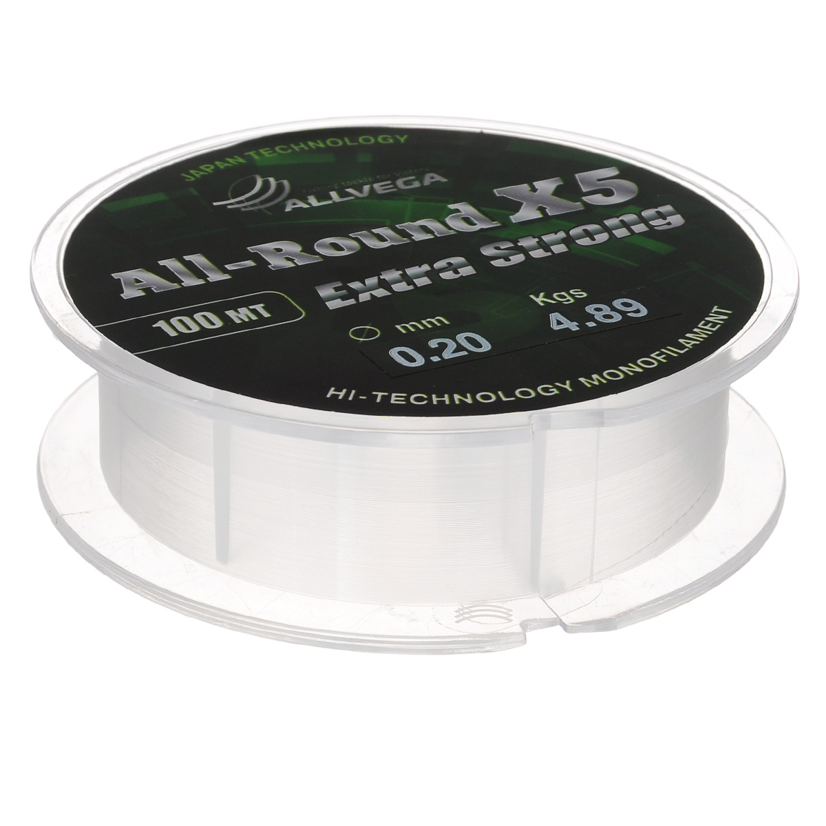 Леска Allvega All-Round X5, цвет: прозрачный, 100 м, 0,2 мм, 4,89 кг39964 Леска Allvega All-Round X5, цвет: прозрачный, 100 м, 0,2 мм, 4,89 кг39964Универсальная прозрачная леска Allvega All-Round X5, изготовленная из японского сырья. Обладает высокими разрывными и износостойкими характеристиками. Применяется в летних поплавочных оснастках. Зимой отлично подойдет для ловли на мормышку и для оснащения зимних поплавочных удочек.