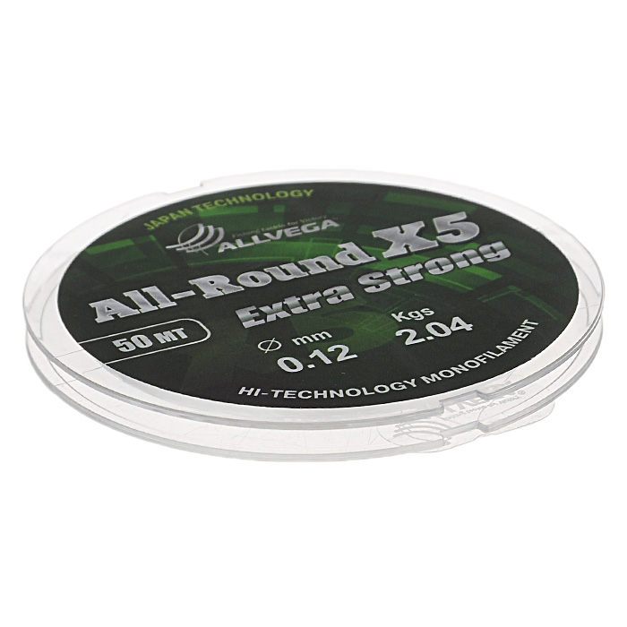 Леска Allvega All-Round X5, цвет: прозрачный, 50 м, 0,12 мм, 2,04 кг36144 Леска Allvega All-Round X5, цвет: прозрачный, 50 м, 0,12 мм, 2,04 кг36144Универсальная прозрачная леска Allvega All-Round X5, изготовленная из японского сырья. Обладает высокими разрывными и износостойкими характеристиками. Применяется в летних поплавочных оснастках. Зимой отлично подойдет для ловли на мормышку и для оснащения зимних поплавочных удочек.