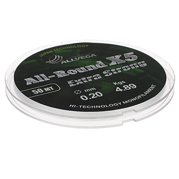 Леска Allvega All-Round X5, цвет: прозрачный, 50 м, 0,2 мм, 4,89 кг36148 Леска Allvega All-Round X5, цвет: прозрачный, 50 м, 0,2 мм, 4,89 кг36148Универсальная прозрачная леска Allvega All-Round X5, изготовленная из японского сырья. Обладает высокими разрывными и износостойкими характеристиками. Применяется в летних поплавочных оснастках. Зимой отлично подойдет для ловли на мормышку и для оснащения зимних поплавочных удочек.