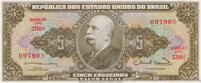 Банкнота номиналом 5 крузейро. Бразилия. 1963 год