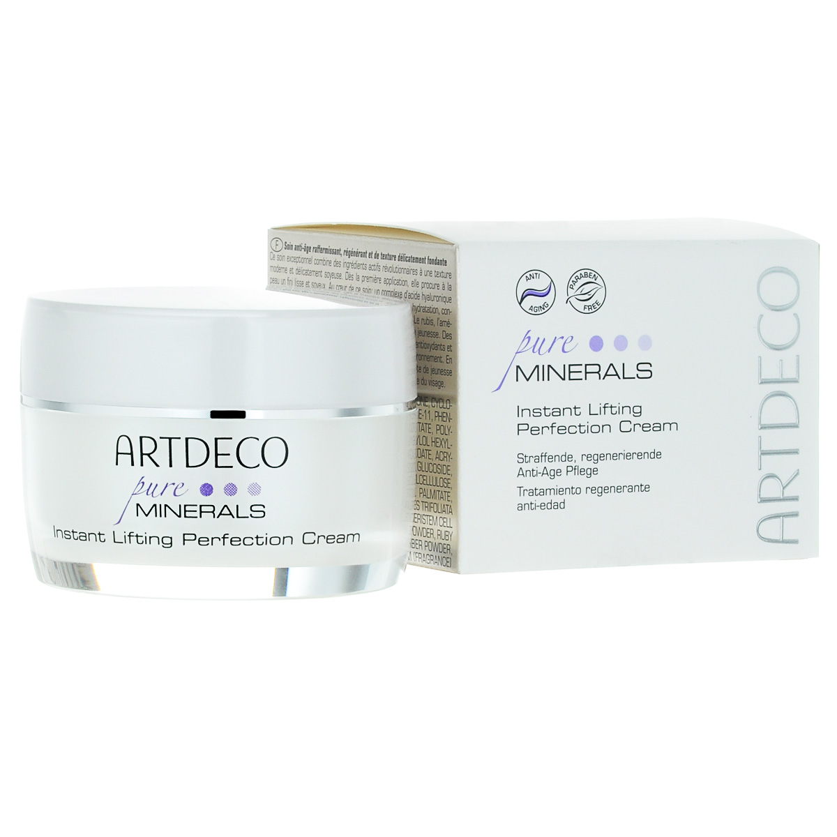 ARTDECO Крем Мгновенный лифтинг для лица Pure Minerals Instant Lifting Protection Cream, 50 мл67500 ARTDECO Крем Мгновенный лифтинг для лица Pure Minerals Instant Lifting Protection Cream, 50 мл67500Этот крем обладает уникальной шелковистой текстурой и моментальным видимым эффектом благодаря высококачественным ингредиентам, которые эффективно борются с признаками старения. Рубин, аметист и полудрагоценный камень турмалин восстанавливают уставшую кожу и дарят ей сияющий цвет, одаривая кожу свежей энергией. Специальный комплекс гиалуроновой кислоты обеспечивает направленный эффект тройной лифтинга. Экстракт, полученный из стволовых клеток эдельвейса, действует как мощный антиоксидант и обеспечивает клеточную защиту. Вместе с тем он предотвращает разрушение естественного коллагена и разложение гиалуроновой кислоты. Благодаря своим реструктурирующим и укрепляющим свойствам экстракт эдельвейса уменьшает появление морщин и предотвращает потерю упругости. Экстракт вахты трехлистной с его антиоксидантными свойствами защищает кожу от вредного воздействия окружающей среды. Кроме того, он стимулирует естественный синтез коллагена. Не содержит парабенов и красителей. Подходит для всех типов кожи