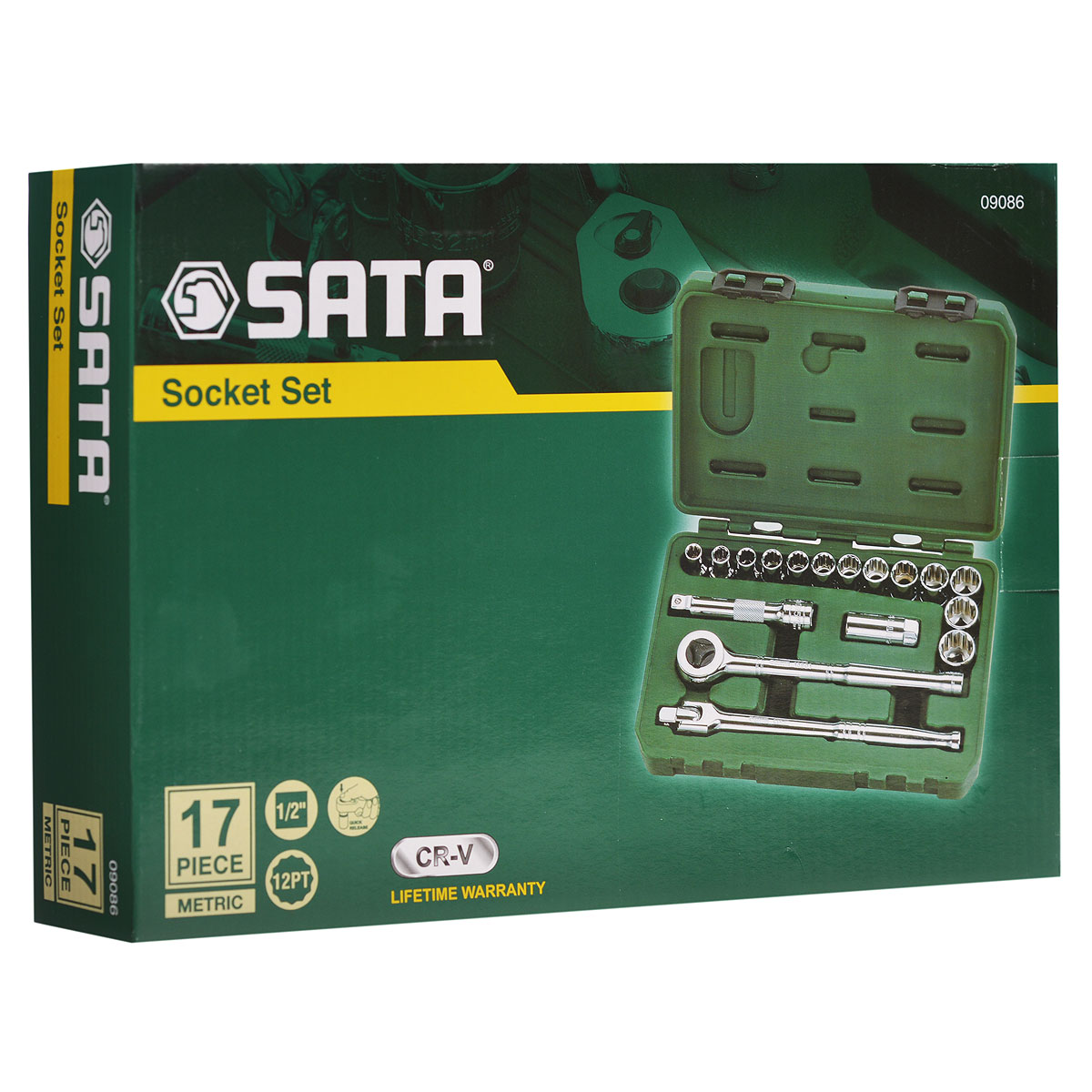 Набор торцевых головок SATA 17пр. 0908609086 Набор торцевых головок SATA 17пр. 0908609086Набор метрических головок с принадлежностями Sata предназначен для монтажа/демонтажа резьбовых соединений. Все инструменты в наборе выполнены из высококачественной хромованадиевой стали. В комплекте пластиковый кейс для переноски и хранения.Состав набора: Головки (12 граней): 10 мм, 11 мм, 12 мм, 13 мм, 14 мм, 15 мм, 16 мм, 17 мм, 18 мм, 19 мм, 21 мм, 22 мм, 24 мм.Свечная головка: 16 мм.Ключ трещоточный дисковый 1/2.Удлинитель: 125 мм.Вороток шарнирный: 250 мм.