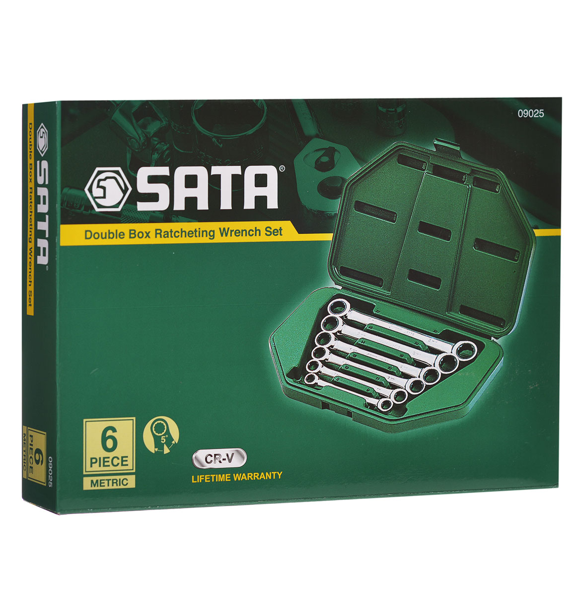 Набор ключей SATA 6пр. 0902509025 Набор ключей SATA 6пр. 0902509025Метрические накидные комбинированные ключи Sata с реверсивным трещоточным механизмом предназначены для монтажа/демонтажа резьбовых соединений. Все инструменты набора выполнены из высококачественной хромованадиевой стали. В комплекте пластиковый кейс для переноски и хранения.В набор входят ключи размером: 8 мм х 9 мм, 10 мм х 11 мм, 12 мм х 13 мм, 14 мм х 15 мм, 16 мм х 18 мм, 17 мм х 19 мм.