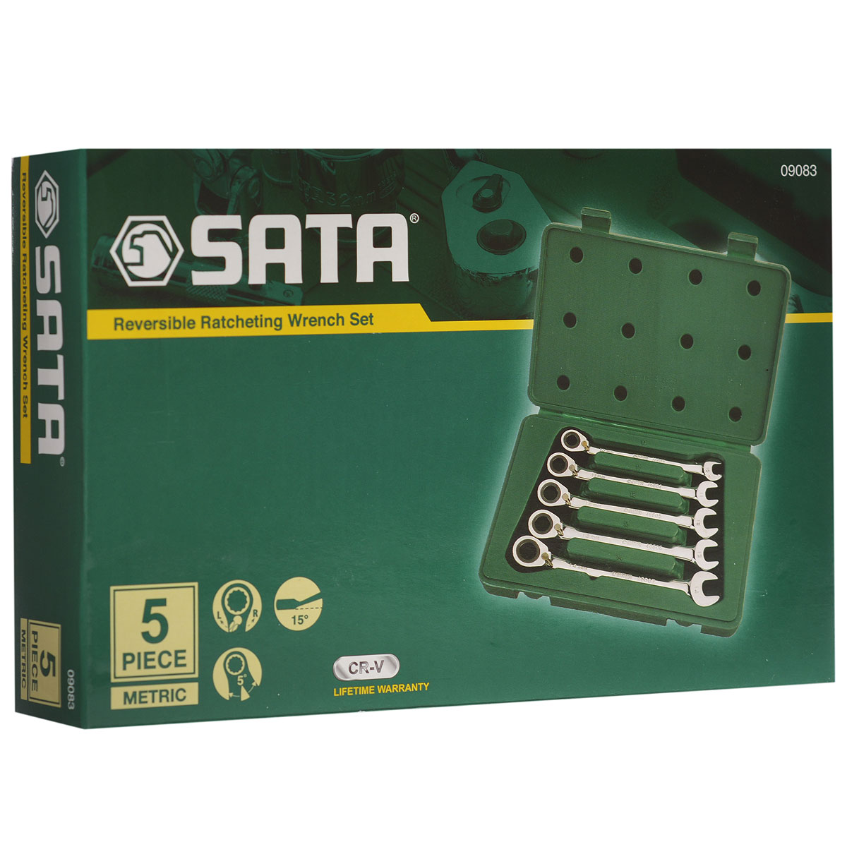 Набор ключей SATA 5пр. 0908309083 Набор ключей SATA 5пр. 0908309083Метрические комбинированные ключи Sata с реверсивным трещоточным механизмом предназначены для монтажа/демонтажа резьбовых соединений. Все инструменты выполнены из хромованадиевой стали. В комплекте пластиковый кейс для переноски и хранения.В состав входят ключи размером: 10 мм, 11 мм, 12 мм, 13 мм, 14 мм.