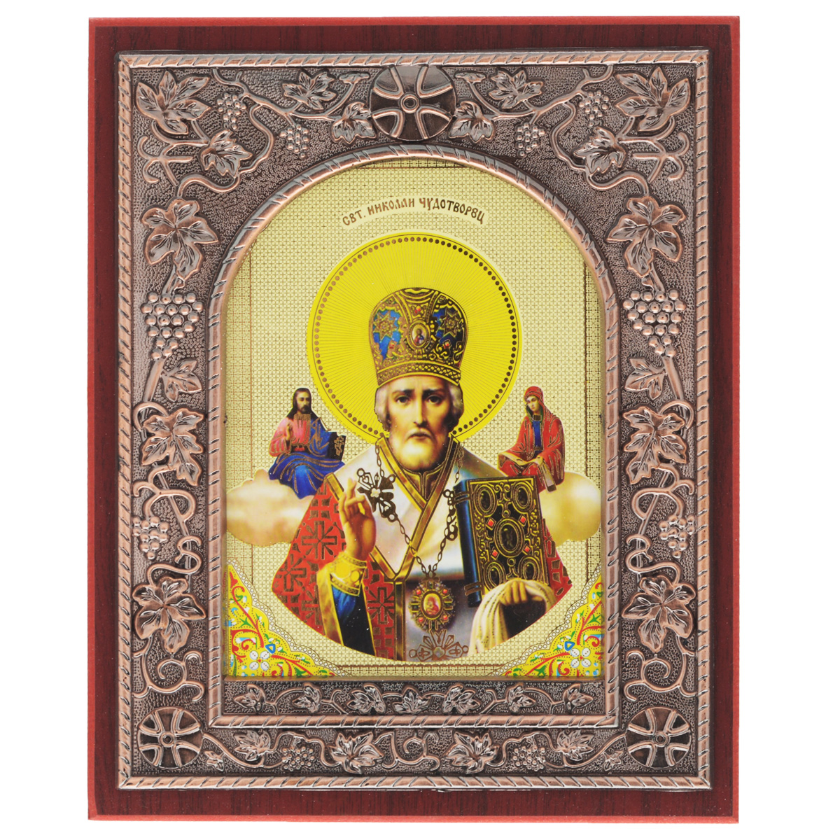 Икона в рамке Sima-land Святой Николай Чудотворец, 19 х 24 см121847 Икона в рамке Sima-land Святой Николай Чудотворец, 19 х 24 см121847Икона Святой Николай Чудотворец представляет собой святое изображение на деревянной подставке, украшенной изящной пластиковой рамкой под бронзу. Благодаря подставке икону удобно располагать на столе. Икона полностью соответствует канонам Русской Православной Церкви. Такая икона будет прекрасным подарком с духовной составляющей.