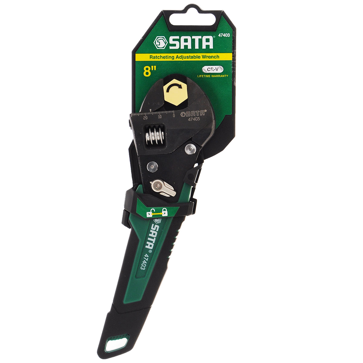 Разводной ключ SATA 4740347403 Разводной ключ SATA 4740347403Разводной ключ Sata с реверсивно-трещоточным механизмом предназначен для работы с резьбовыми соединениями. Оснащен рукояткой с полимерным покрытием, которая обеспечивает надежный удобный хват. Особенности: Движущая часть ключа позволяет захватывать любые грани размером до 24 мм. Лазерная гравировка делений метрических и дюймовых. Плавный трещоточный механизм очень легок в использовании. Выключатель трещоточного механизма позволяет использовать ключ как обычный разводной ключ. Уникальный дизайн и специальное противоскользящее покрытие рукоятки обеспечивают максимальный комфорт для руки любого размера. Полностью соответствует спецификации американского института стандартов (ANSI). Максимальный размер раскрытия зева (максимальный развод губок): 25 мм.Толщина губок зева: 14,5 мм.