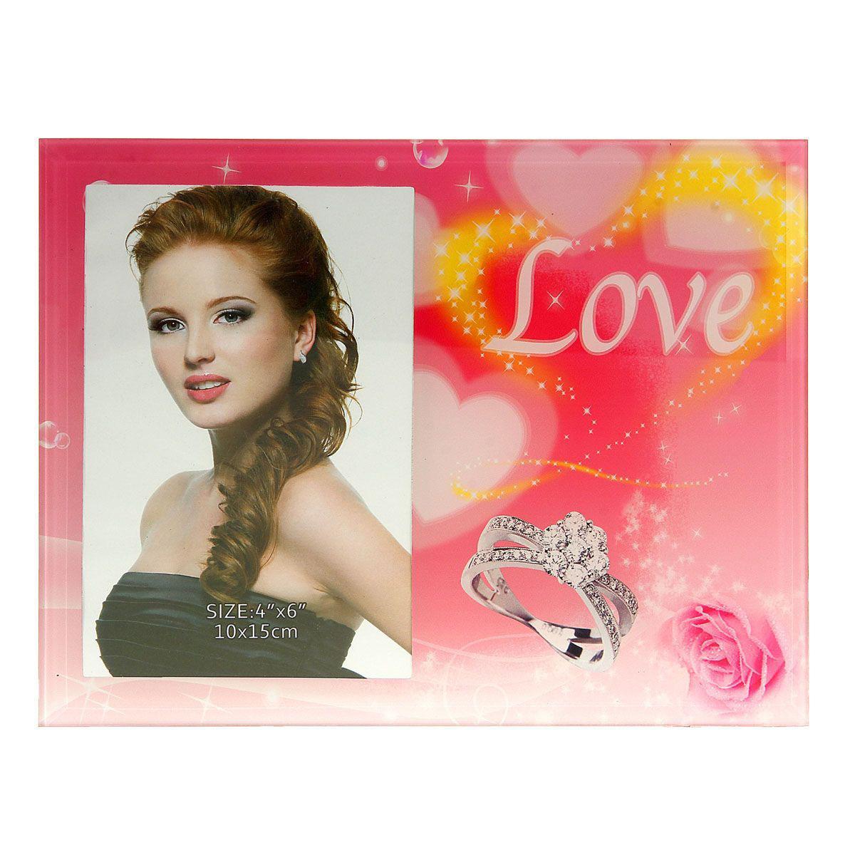 Фоторамка Sima-land Бриллиантовое кольцо Love, цвет: розовый, 10 х 15 см