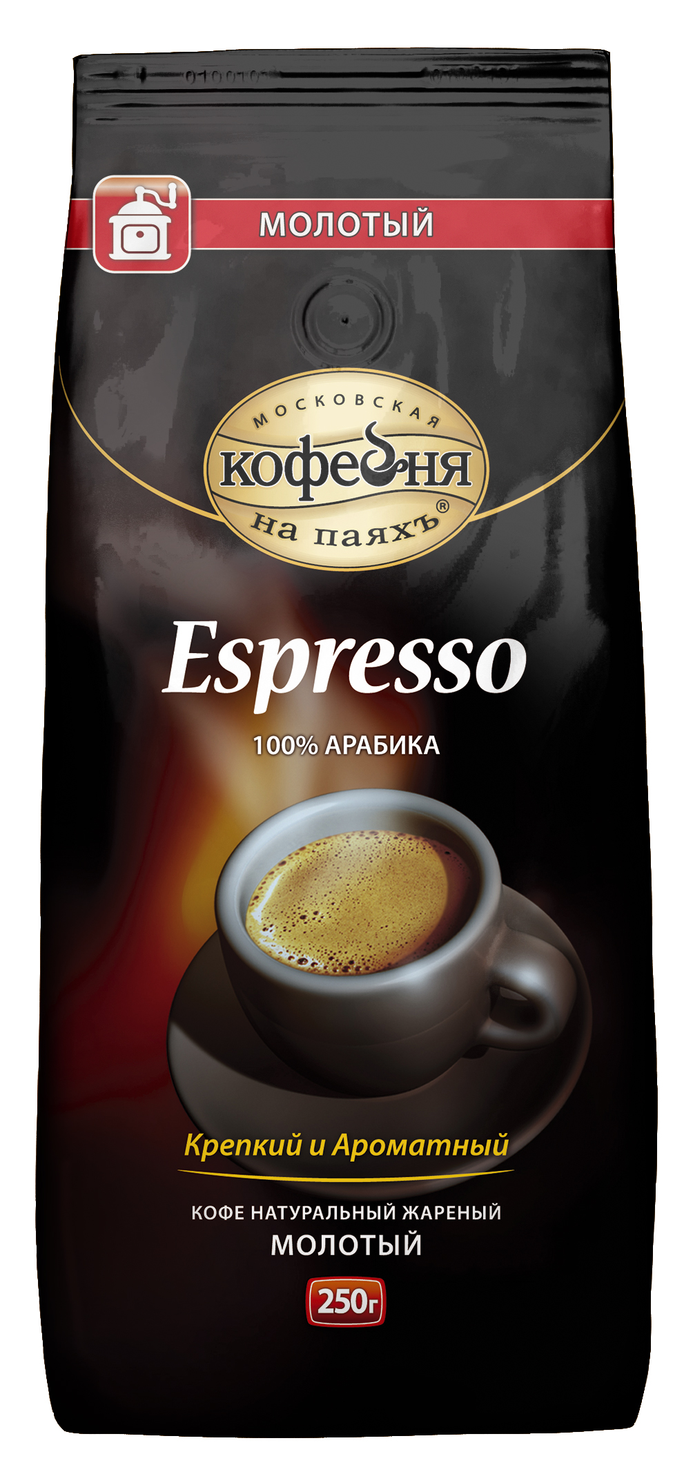 Московская кофейня на паяхъ Espresso кофе молотый, 250 г4601985002919 Московская кофейня на паяхъ Espresso кофе молотый, 250 г4601985002919Кофе молотый «Эспрессо» от «Московской кофейни на паяхъ» состоит из семи видов элитной Арабики, выращенных на плантациях Южной и Центральной Америки, Африки, тщательно отобранных и обжаренных в Венецианской традиции. Специальный клапан на пакете гарантирует сохранение вкуса и аромата свежеобжаренного молотого кофе. Рекомендуется для приготовления в эспрессо-машине, френч-прессе, турке или любым другим способом.