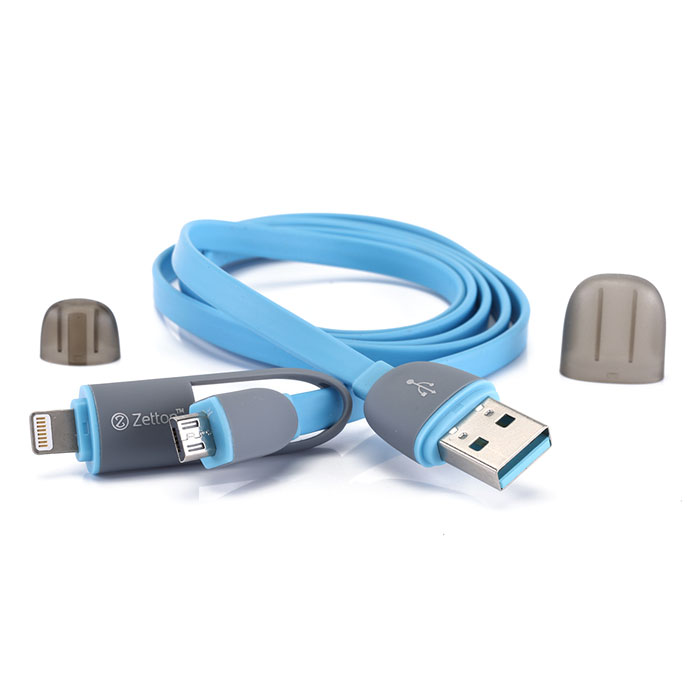 Zetton ZTLSUSB2IN1 USB кабель с разъемами Apple 8 pin/Micro-USB, Blue