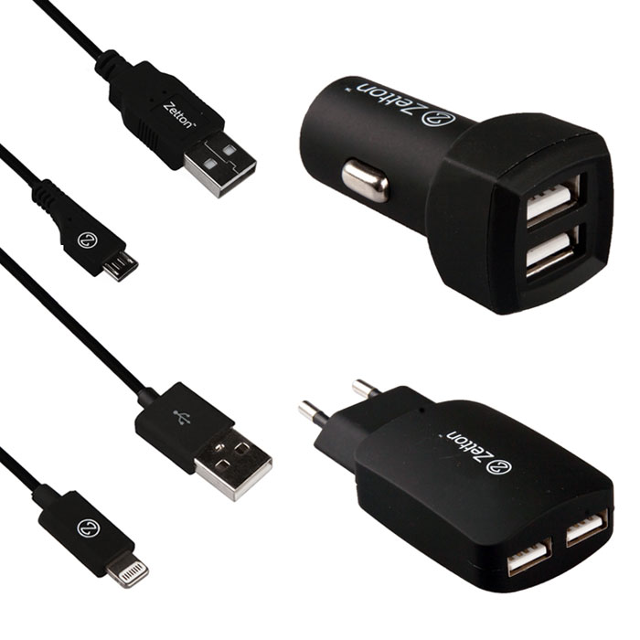 Zetton ZT4IN13A2UA8MC 4 в 1: АЗУ USB 3,1А + СЗУ USB 3,1А + Micro USB + 8 pinZT4IN13A2UA8MC Zetton ZT4IN13A2UA8MC 4 в 1: АЗУ USB 3,1А + СЗУ USB 3,1А + Micro USB + 8 pinZT4IN13A2UA8MCКомплект Zetton ZT4IN13A2UA8MC состоит из автомобильного зарядного устройства 3.1А, сетевого зарядного устройства 3.1А с двумя USB-выходами и двух кабелей для зарядки и синхронизации данных (с разъемами USB-Lightning и USB-MicroUSB). С ним вы сможете без проблем заряжать ваши мобильные устройства дома и в пути.