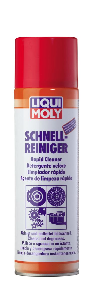 Быстрый очиститель Liqui Moly, 500 мл1900 Быстрый очиститель Liqui Moly, 500 мл1900Быстрый очиститель Liqui Moly молниеносно очищает и обезжиривает детали автомобиля. Удаляет масляные, жировые отложения и прочие загрязнения. Обезжиривает поверхности, не оставляя следов. Экономит время и затраты, обеспечивает безукоризненность ремонтных работ. Хорошо удаляет остатки смол и смазок. Обладает отличным проникающим действием. Не оставляет следов. Очиститель универсален, подходит эффективной очистки и обезжиривания различных деталей: тормозов, сцеплений, коробок передач, а также для монтажных и ремонтных работ. Удаляет следы масла и смазок с поверхностей покрытий пола, обивки и различных материалов. Состав: 30% и более алифатических углеводородов, лигроин (легкий гидрированный), пропелент: диоксид углерода. Товар сертифицирован.