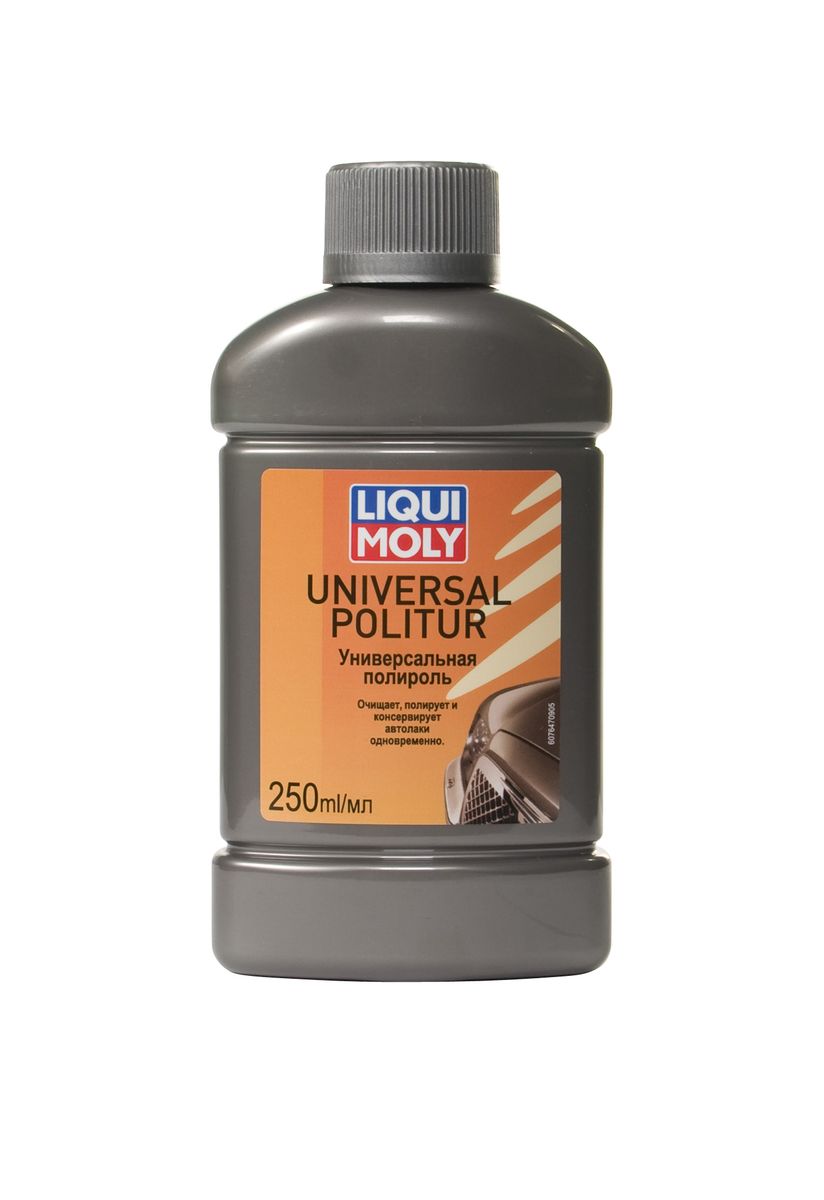 Полироль универсальная Liqui Moly, 250 мл7647 Полироль универсальная Liqui Moly, 250 мл7647Универсальная полироль Liqui Moly Universal Politur очищает и защищает автолаки при частых мойках автомобиля, а также консервирует их от влияния погодных условий. Слегка обветренные и затертые лаки после обработки блестят, как новые. Обладает долговременным водо- и пылеотталкивающим эффектом. Применяется для ручной и механической полировки. Состав: вода, масло, воск, ноу-хау компании, 15-30% алифатические углеводороды, менее 5% неионные ПАВ.