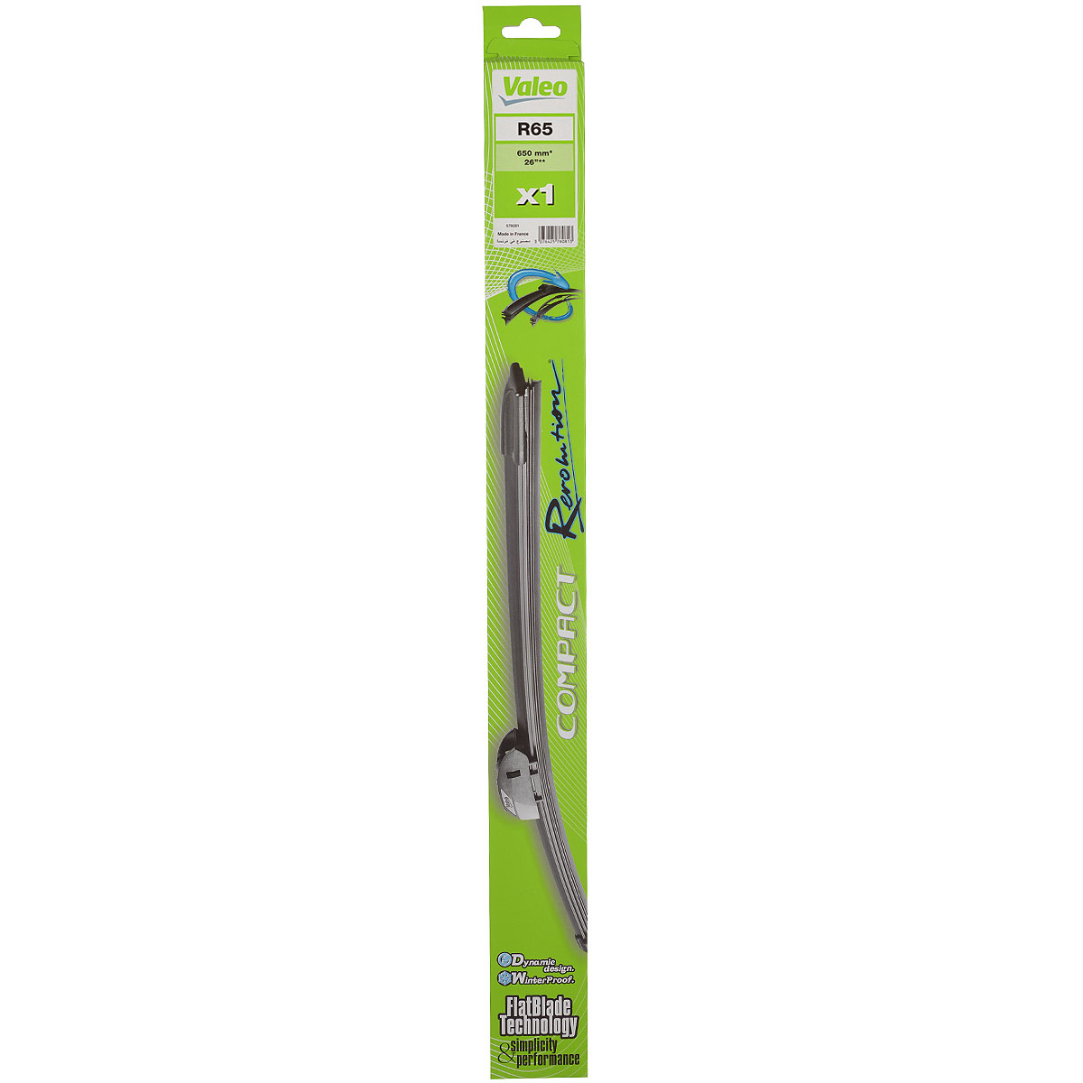 Щетка стеклоочистителя Valeo Compact Revolution, бескаркасная, 65 см, 1 шт. 576081576081 Щетка стеклоочистителя Valeo Compact Revolution, бескаркасная, 65 см, 1 шт. 576081576081Щетка стеклоочистителя Valeo Compact Revolution с небольшим симметричным спойлером предназначена для механической очистки стекол автомобилей от воды, снега, дорожной грязи и других загрязнений. Имеет особое незамерзающее покрытие.Тип крепления - крючок.