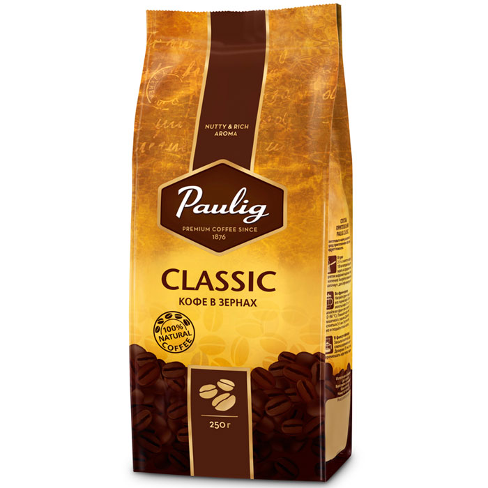 Paulig Classic кофе в зернах, 250 г16496 Paulig Classic кофе в зернах, 250 г16496Это - великолепная натуральная кофейная смесь с богатым и продолжительным послевкусием. Большое количество российских потребителей предпочитают более крепкий (горький) кофе, поэтому специально для этого был сделан новый бленд Класик. В состав Paulig Classic входит робуста, которая придает кофе изысканную горчинку.