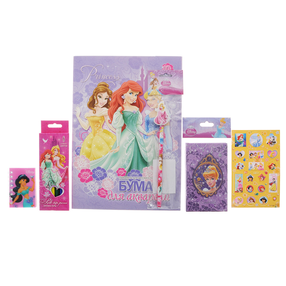 Канцелярский набор Disney Princess. PRСZ-US1-AZ15-PVCPRСZ-US1-AZ15-PVC Канцелярский набор Disney Princess. PRСZ-US1-AZ15-PVCPRСZ-US1-AZ15-PVCКанцелярский набор Disney Princess станет незаменимым атрибутом в учебе любой школьницы.Он включает в себя 10 листов бумаги для акварели, чернографитный карандаш с ластиком, 6 фломастеров, телефонную книжку, лист с объемными стикерами и небольшой блокнотик на спирали.Все предметы набора оформлены изображениями диснеевских принцесс.УВАЖАЕМЫЕ КЛИЕНТЫ! Обращаем ваше внимание на возможные изменения в дизайне предметов набора, связанные с ассортиментом продукции. Поставка осуществляется в зависимости от наличия на складе.