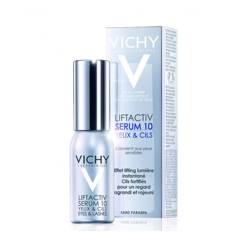 Vichy Сыворотка 10 Глаза & Ресницы Liftactiv Дерморесурс, 15 млM5878300 Vichy Сыворотка 10 Глаза & Ресницы Liftactiv Дерморесурс, 15 млM5878300Первая антивозрастная сыворотка от Vichy для кожи вокруг глаз укрепляющая ресницы сокращает морщины и осветляет кожу вокруг глаз.Ваш взгляд становиться моложе и выразительнее.День за днем укрепляет ресницы, увеличивая их густоту за 1 месяц на 42%.Содержит Рамнозу 10%, Керамиды, Гиалуроновую кислоту и светоотражающие частицы.Рамноза запатентованная инновационная молекула растительного происхождения в максимальной 10%-ой концентрации прицельно воздействует на ресурс молодости кожи - Дерморесурс, возобновляя его активность и омолаживая все слои кожи.При возрастных изменениях кожи вокруг конура глаз женщин 35+: морщины, темные круги, припухлости, потеря сияния, ослабленные ресницы.