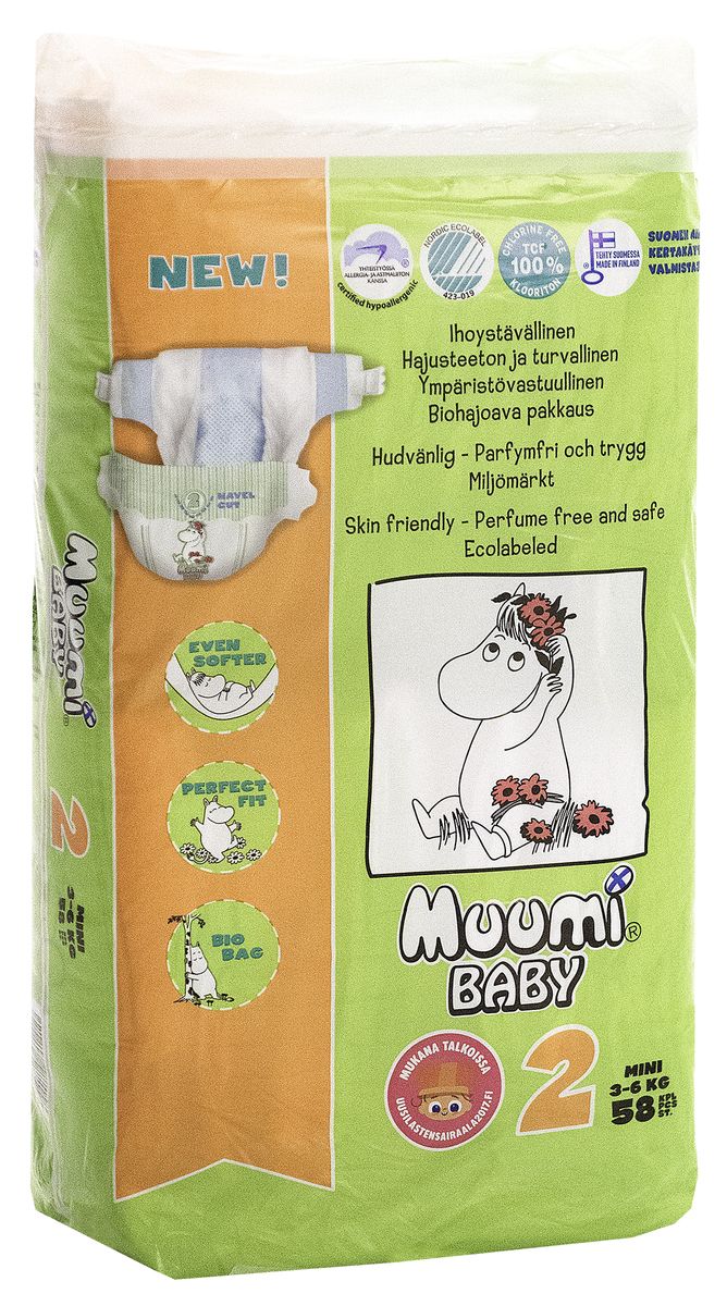 Muumi Подгузники Бейби Ньюборн 2, 3-6 кг, 58 шт подгузники muumi подгузники трусики уолкерс юниор 12 20 кг 36 шт