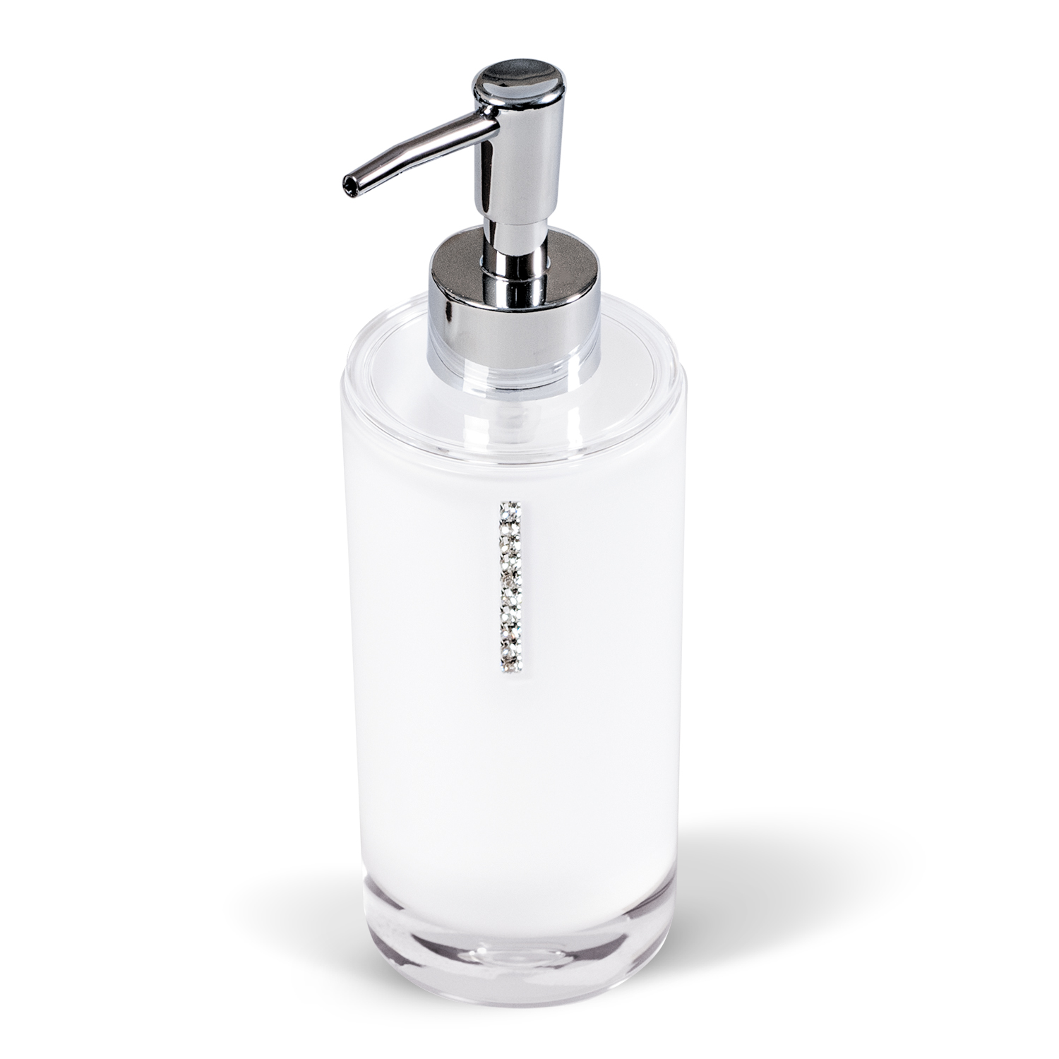 Дозатор для жидкого мыла Tatkraft Diamond White, цвет: белый12417 Дозатор для жидкого мыла Tatkraft Diamond White, цвет: белый12417Дозатор для жидкого мыла Diamond White изготовлен из акрила белого цвета и украшен стразами. Такой аксессуар очень удобен в использовании: достаточно лишь перелить жидкое мыло в дозатор, а когда необходимо использование мыла, легким нажатием выдавить нужное количество. Дозатор Diamond White станет стильным аксессуаром, который украсит интерьер ванной комнаты. Характеристики: Материал: акрил, пластик, стразы. Цвет: белый. Диаметр дозатора: 6,3 см. Высота дозатора: 20 см. Размер упаковки: 7 см х 7 см х 21 см. Артикул: 12417.