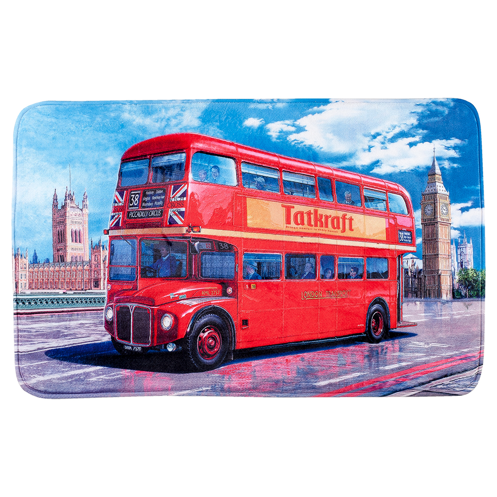 Коврик для ванной комнаты Tatkraft London Bus, 50 см х 80 см14978 Коврик для ванной комнаты Tatkraft London Bus, 50 см х 80 см14978Коврик для ванной комнаты Tatkraft London Bus изготовлен из микрофибры - мягкого приятного на ощупь материала. Коврик отлично поглощает и впитывает влагу. Основание противоскользящее. Яркий красочный рисунок в виде двухэтажного красного автобуса внесет оригинальную нотку в интерьер ванной комнаты. Коврики Tatkraft - прекрасное решение для ванной комнаты.