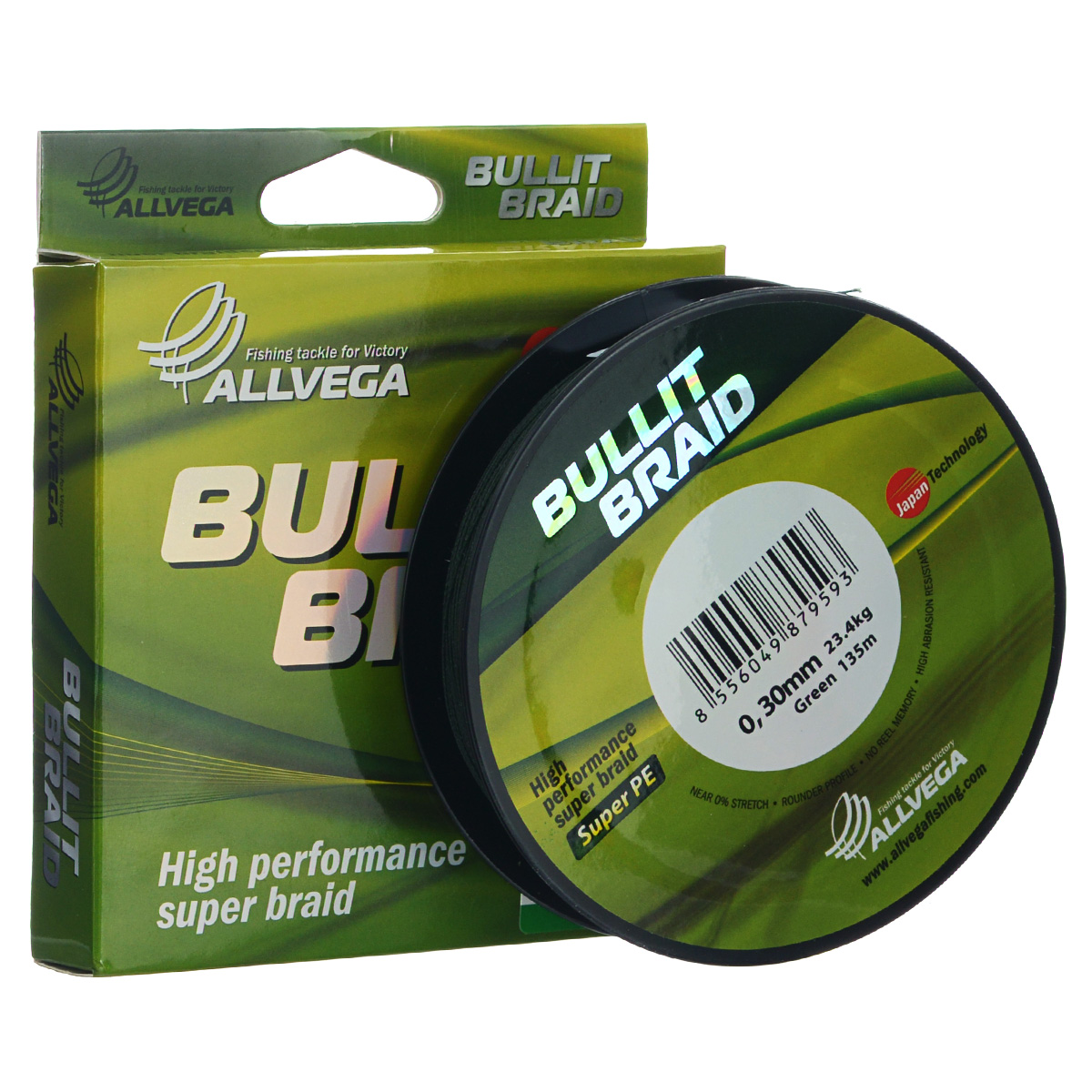 Леска плетеная Allvega Bullit Braid, цвет: темно-зеленый, 135 м, 0,3 мм, 23,4 кг21448 Леска плетеная Allvega Bullit Braid, цвет: темно-зеленый, 135 м, 0,3 мм, 23,4 кг21448Леска Allvega Bullit Braid разработана с учетом новейших японских технологий в сфере строения волокон. Благодаря микроволокнам полиэтилена (Super PE) леска имеет очень плотное плетение, не впитывает воду, имеет гладкую круглую поверхность и одинаковое сечение по всей длине.