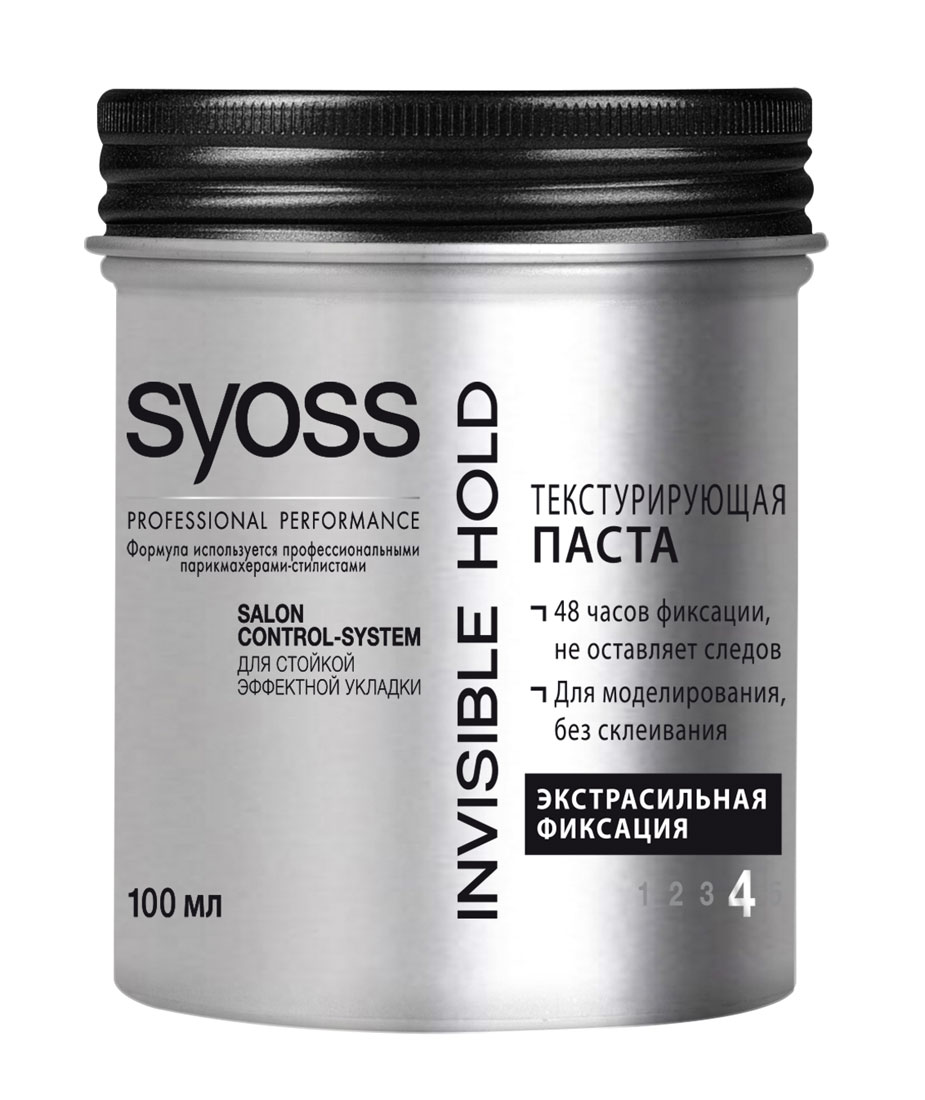 SYOSS Текстурирующая паста Invisible Hold, 100 мл9034919042 SYOSS Текстурирующая паста Invisible Hold, 100 мл9034919042ТЕКСТУРИРУЮЩАЯ ПАСТАДля моделирования и текстурыБез склеивания, не оставляет следовПрименение: разотрите небольшое количествомежду ладонями и нанесите на волосы.