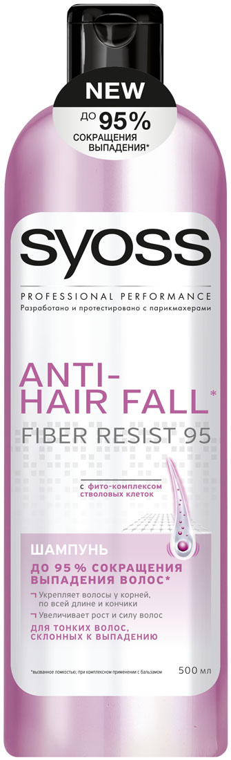 SYOSS Шампунь Anti-hair fall , 500 мл9034292 SYOSS Шампунь Anti-hair fall , 500 мл9034292До 95 % СОКРАЩЕНИЯ ВЫПАДЕНИЯ ВОЛОС, вызванного ломкостью. Формула с фито-комплексом стволовых клеток: 1) Действует непосредственнона корни волос 2) Укрепляет волосы по всей длине до самых кончиков 3) Волосы длинные & крепкие