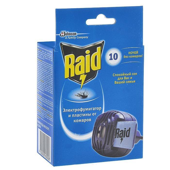 Электрофумигатор от комаров Raid + 10 пластин639958 Электрофумигатор от комаров Raid + 10 пластин639958Электрофумигатор Raid обладает особой усовершенствованной конструкцией, которая обеспечивает равномерное нагревание пластины и испарение действующего вещества. Пластины содержат действующее вещество пинамин-форте, которое способствует гибели комаров уже через 10-15 минут работы и обеспечивает спокойный сон в течение 8 часов. Пластины эффективны даже при открытых окнах.