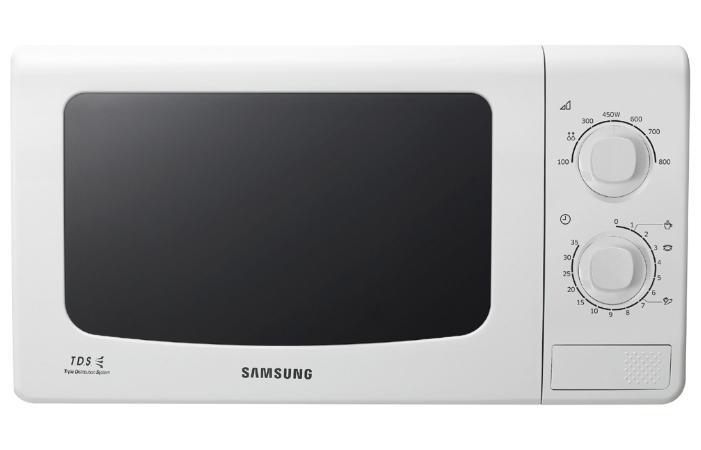 Samsung ME81KRW-3 СВЧ-печьME-81KRW-3 Samsung ME81KRW-3 СВЧ-печьME-81KRW-3На 3 л больше (Размер прежний - объем больше)На 3 л больше (Размер прежний - объем больше) Большинство покупателей хочет, чтобы их микроволновая печь обладала большой вместительностью, но в то же время была компактной. По высоте и ширине данная модель не отличается от 20-литровой, глубина печи увеличилась всего на 12 мм, за счет чего внутренний объем стал на 3 литра больше. Расширилась и полезная площадь камеры: теперь в печи могут с легкостью уместиться блюда до 388 мм в диаметре.БИОкерамическое покрытиеБИОкерамическое покрытие Во всех микроволновых печах Samsung, используется БИОкерамическое покрытие камеры. Этот материал экологически безопасен, его легко очищать от загрязнений. Он в 10 раз более устойчив к царапинам, чем, например, нержавеющая сталь. Покрытие прочное и гладкое, на нем почти не остается нагара. БИОкерамика обладает низкой теплопроводностью, это сокращает время приготовления и уменьшает теплопотери. Кроме того, БИОкерамическое покрытие обладает еще одним полезным свойством — материал препятствует размножению бактерий на 99,9%, что доказано исследованиями Лаборатории Хоэнштейн, Германия.Равномерное распределение теплаРавномерное распределение тепла Инженеры компании Samsung постоянно совершенствуют и улучшают рабочие характеристики своей продукции, используя для этого самые новейшие технологии. Наша уникальная система тройного распределения микроволн (Triple Distribution System) обеспечивает равномерный прогрев продуктов, начиная от пиццы и кончая нагревом стакана молока. Пользуясь нашими микроволновыми печами, вы оцените удобство и комфорт процесса приготовления самых разнообразных блюд.